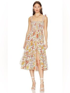 Poupette St Barth Triny Midi Dress in Orange Aquarelle